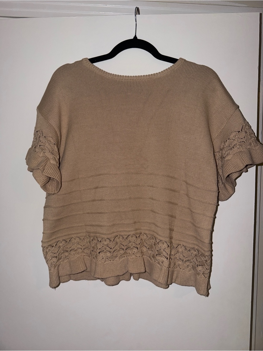 Beige Knit Short Sleeve Sweater Top